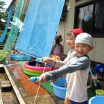水鉄砲でどこまで飛ばせるかな‼～マリオの的当てに見事！命中♪～