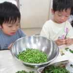 ピュッ！と飛び出す元気な枝豆くん。集中して取り組んでいます☺